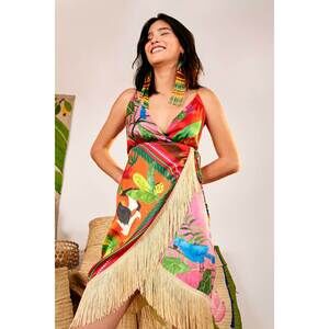 FARM RIO TROPICAL JUNGLE SCARVES WRAP DRESS